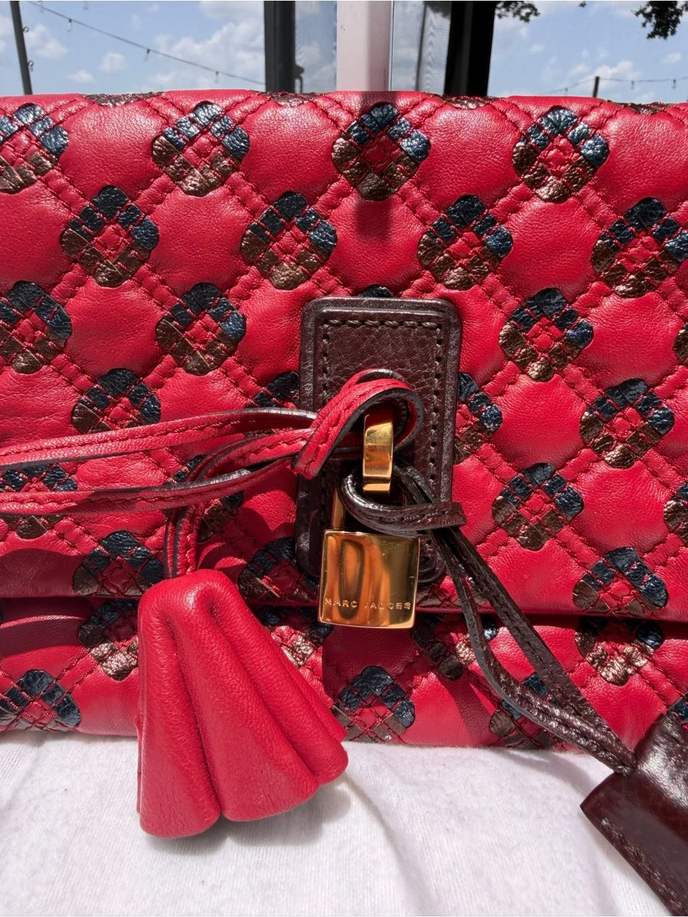Marc Jacobs Memphis Tassel Padlock Pochette Clutch Bag Quilted Leather